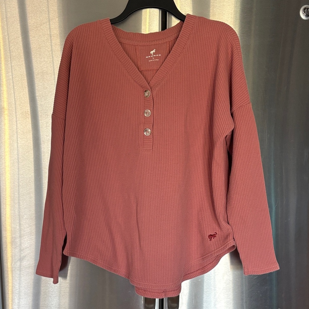 Women's V-Neck Henley Bronco Top - Dusty Pink
